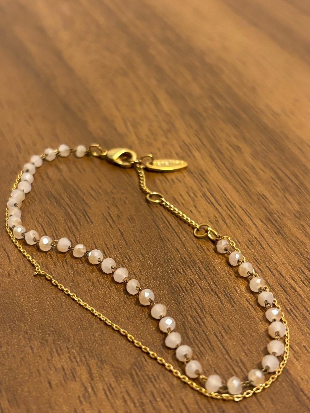 Gold Chain Bracelet with Pale Pink Faceted Beads - Women Jewelry